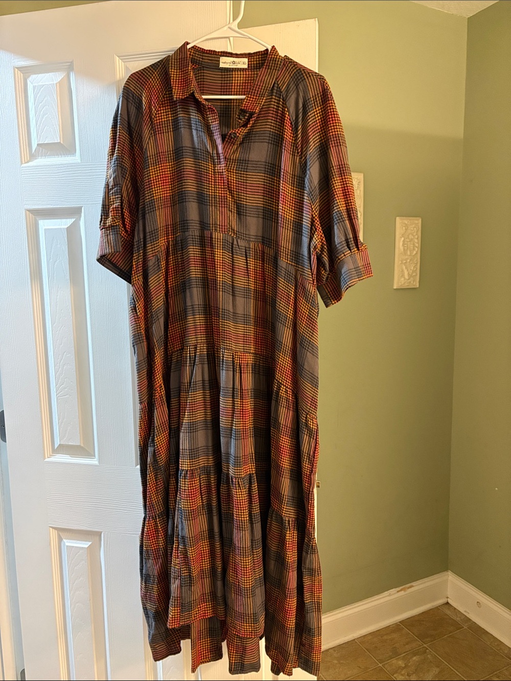 Natural Life Plaid Tiered Rebecca Dress in Autumn Plaid - Picture 4 of 5